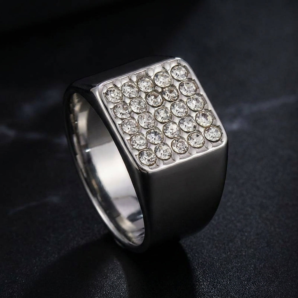 Titanium Multi Zircon Square Inlay Steel Ring | PVD Plated– For Men | Includes: Ring