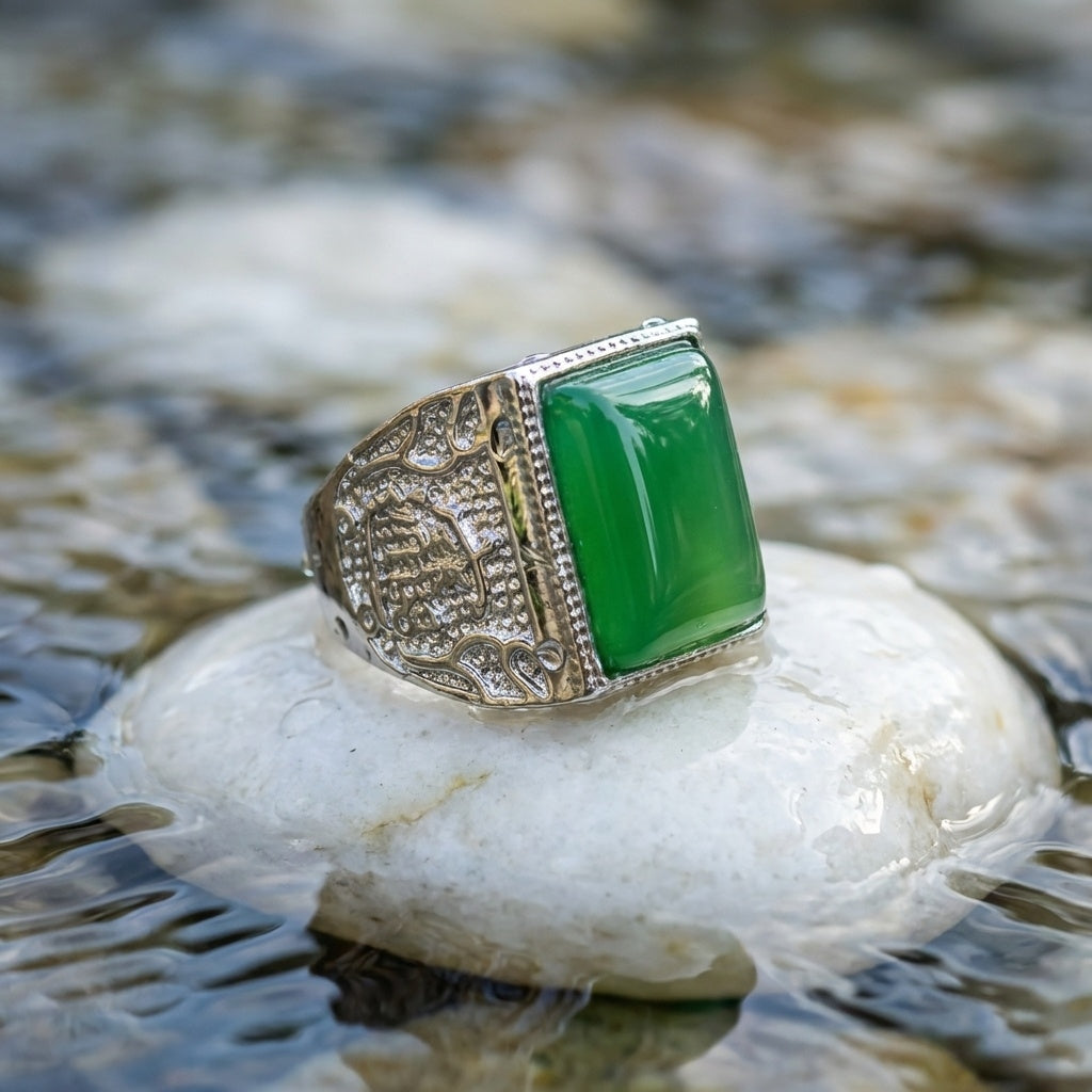 Natural BOLD Chalcedony Stone Flexi Size Ring | 925 Silver PVD Plated– For Men | Includes: Ring