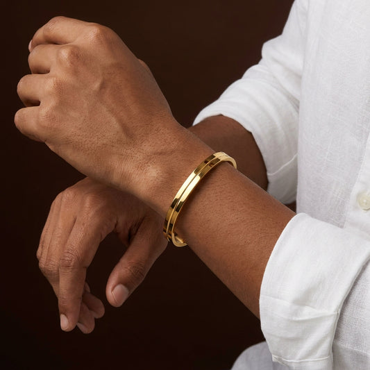 Classic Eligance Golden Line Cuff Bracelet | 18K PVD Gold Plated - For Men | Includes: Bracelet