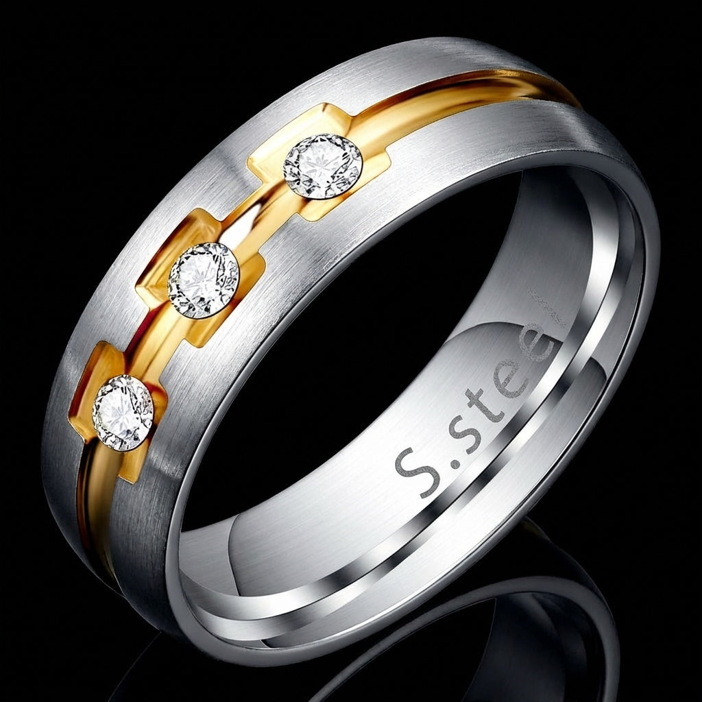 Multi Zircon Titanium Steel Ring | 18K Real Gold PVD Plated– For Men | Includes: Ring