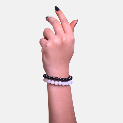 Lunar Shield Duo | Moonstone & Black Obsidian Stones – For Women | Includes: Bracelet (Set of 2)
