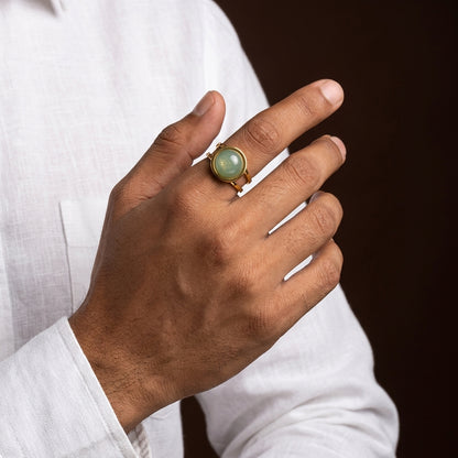 Green Jade Real Stone Flexi Size Goldenn Ring | 18K Real Gold PVD Plated– For Men | Includes: Ring