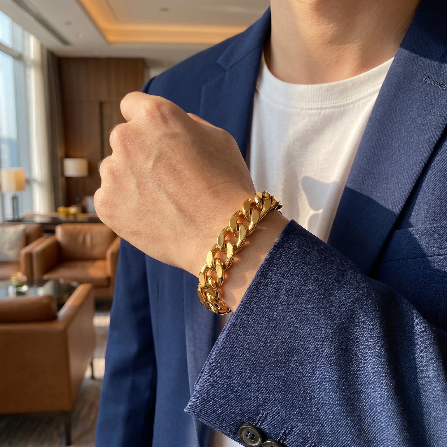 REAL GOLD Finish Ultra Bold Link 13MM Flexi Bracelet | 18K PVD Gold Plated - For Men | Includes: Bracelet