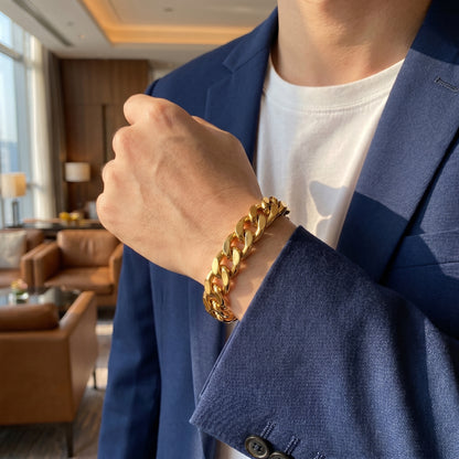 REAL GOLD Finish Ultra Bold Link 13MM Flexi Bracelet | 18K PVD Gold Plated - For Men | Includes: Bracelet