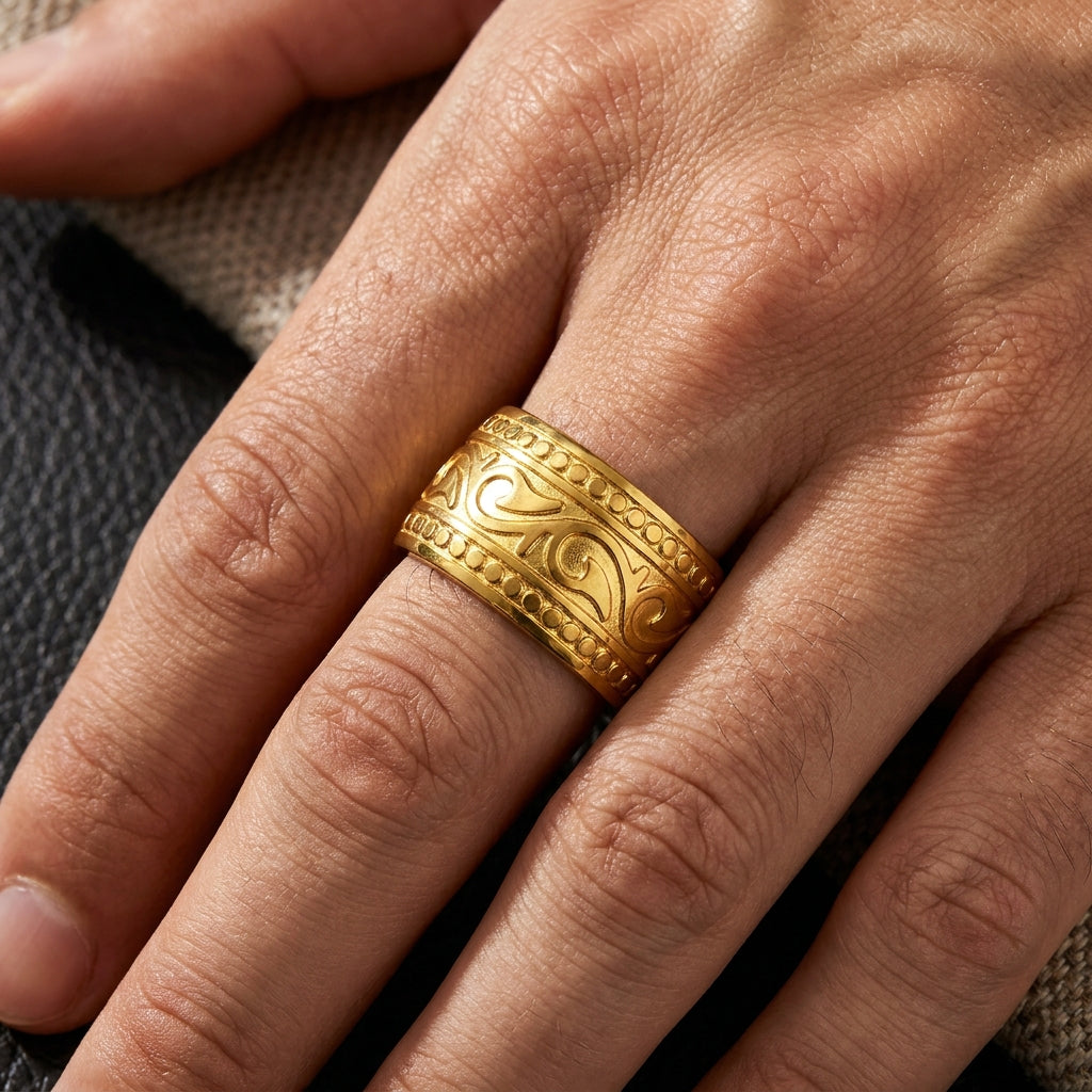Golden Heritage Designer Steel Ring | 18K Real Gold PVD Plated– For Men | Includes: Ring