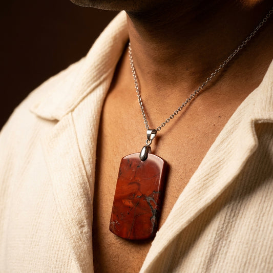 Red Jasper REAL Stone Men's Necklace | Stainless Steel - For Men| Includes: Necklace