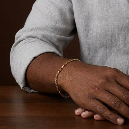 Golden Box Design Flexi Size Steel THIN Bracelet (3MM) | 18K PVD Gold Plated- For Men | Includes: Bracelet