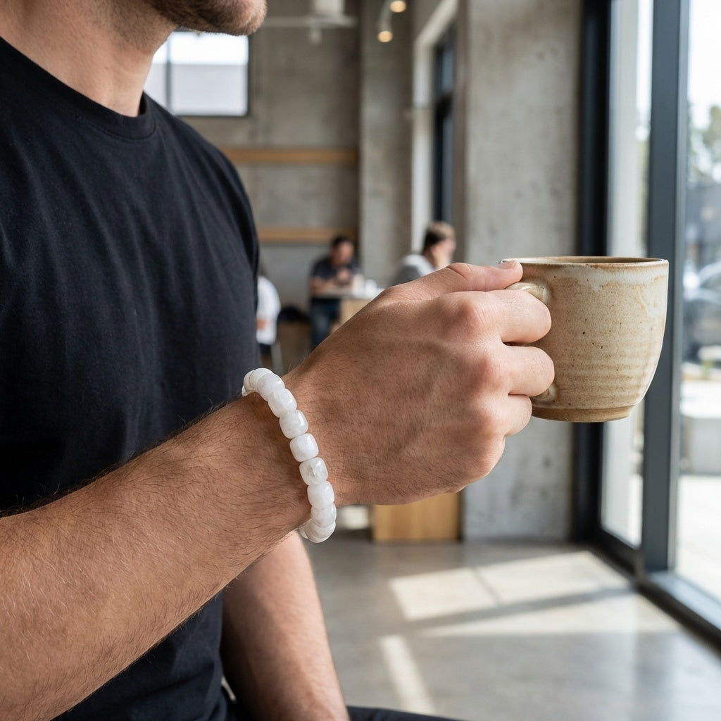 Balance & Harmony Tumble Bracelet | White Agate Stone - For Men | Includes: Bracelet