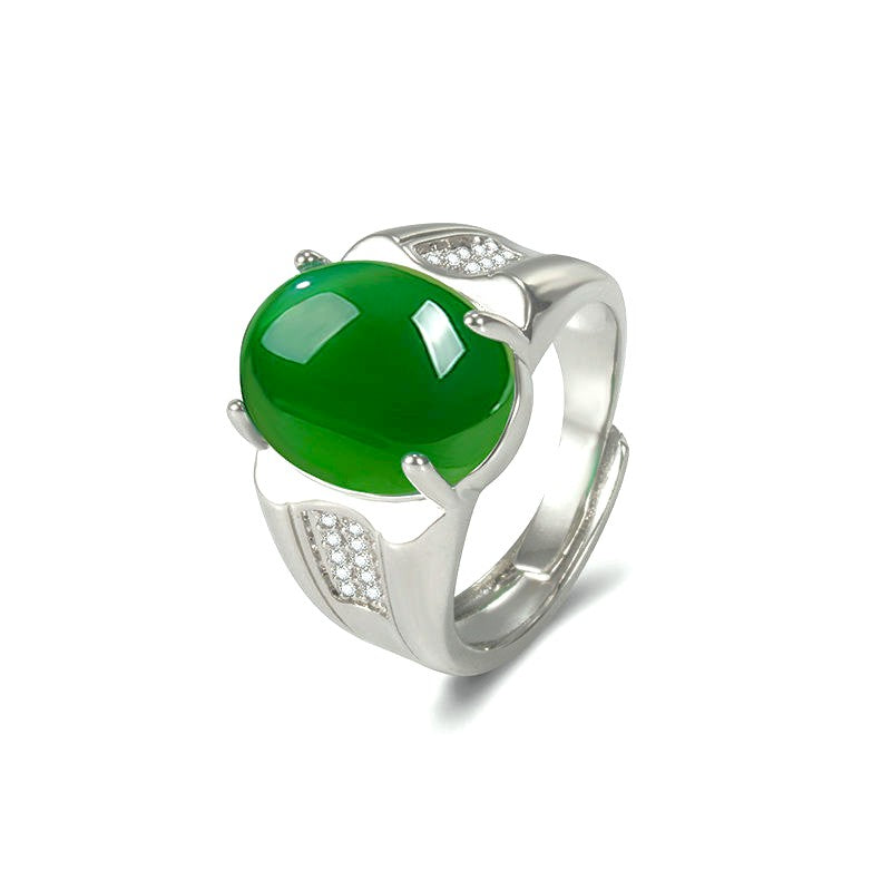 Green REAL STONE Zircon Ring | Pure Silver Plated Steel– For Men | Includes: Ring