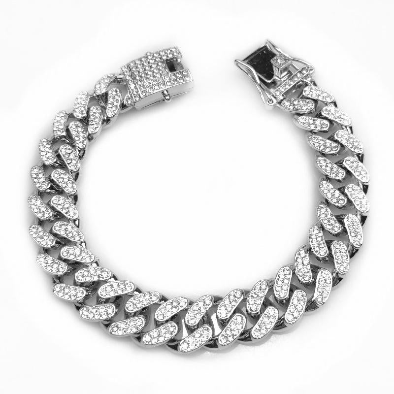 Silver Cuban Zircon Bracelet | Cubic Zirconia - For Men | Includes: Bracelet