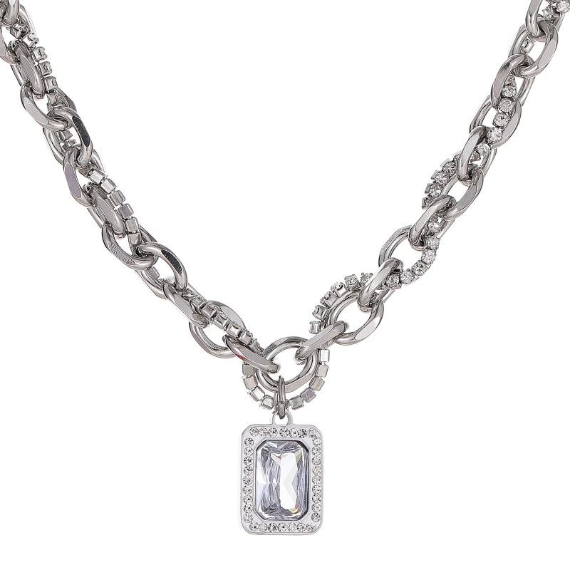 Clear Zircon dual-layered Necklace | REAL STEEL- For Men| Includes: Necklace