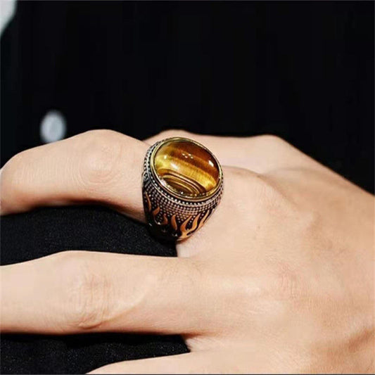 Ultra Bold Tiger Strength Fire Ring | Tiger Eye Stone - For Men | Includes: Ring