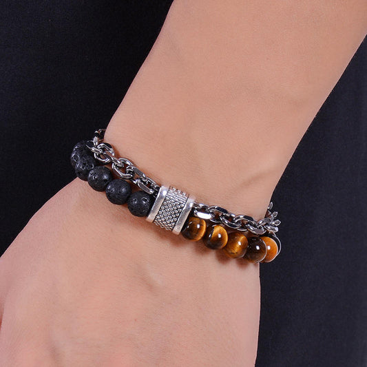 Power Dual Layer Bracelet | Tiger Eye Lava Stone - For Men | Includes: Bracelet