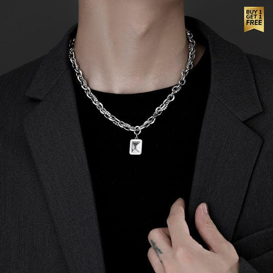 Clear Zircon dual-layered Necklace | REAL STEEL- For Men| Includes: Necklace