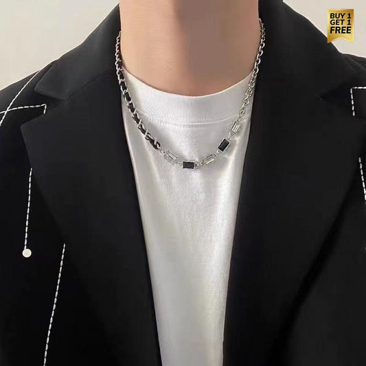 Black & White Zircon GenZ Necklace | REAL STEEL- For Men| Includes: Necklace