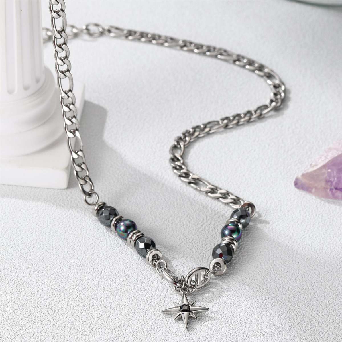 Obsidian Star Necklace | REAL STEEL- For Men| Includes: Necklace