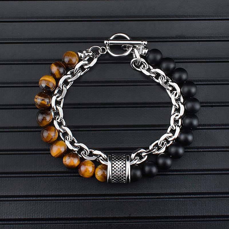 Power Dual Layer Bracelet | Tiger Eye Lava Stone - For Men | Includes: Bracelet