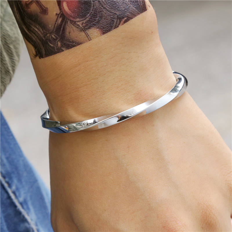Solid Everyday SLIM Fit twist Cuff Bracelet | TITANIUM STEEL - For Men | Includes: Bracelet