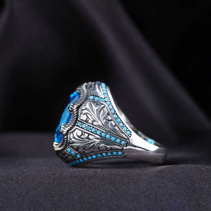 King's Oval Blue Zircon Ring | Premium Alloy– For Men | Includes: Ring