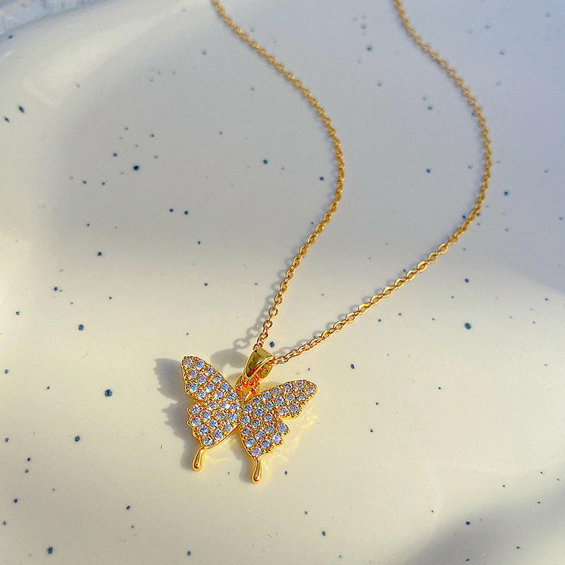 Dainty Zircon Butterfly Necklace | Cubic Zircon- For Women | Includes: Necklace