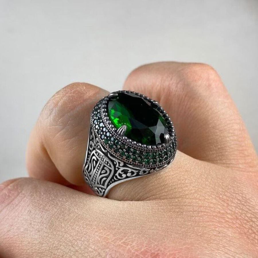 King's Oval Green Zircon Ring | Premium Alloy– For Men | Includes: Ring