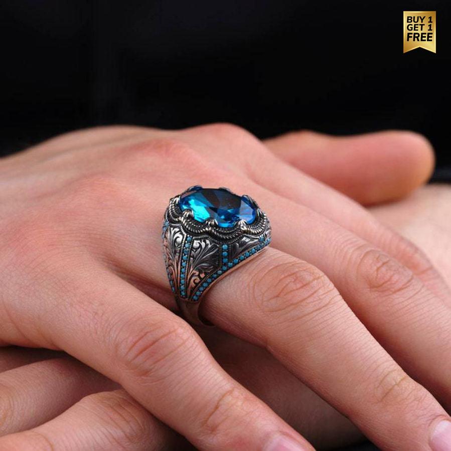 King's Oval Blue Zircon Ring | Premium Alloy– For Men | Includes: Ring
