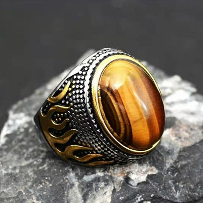 Ultra Bold Tiger Strength Fire Ring | Tiger Eye Stone - For Men | Includes: Ring