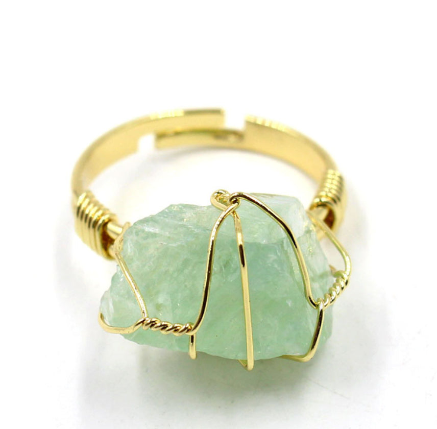 Jade Mist Adjustable Ring | Green Fluorite Stone & PVD Gold - For Women | Includes: Ring