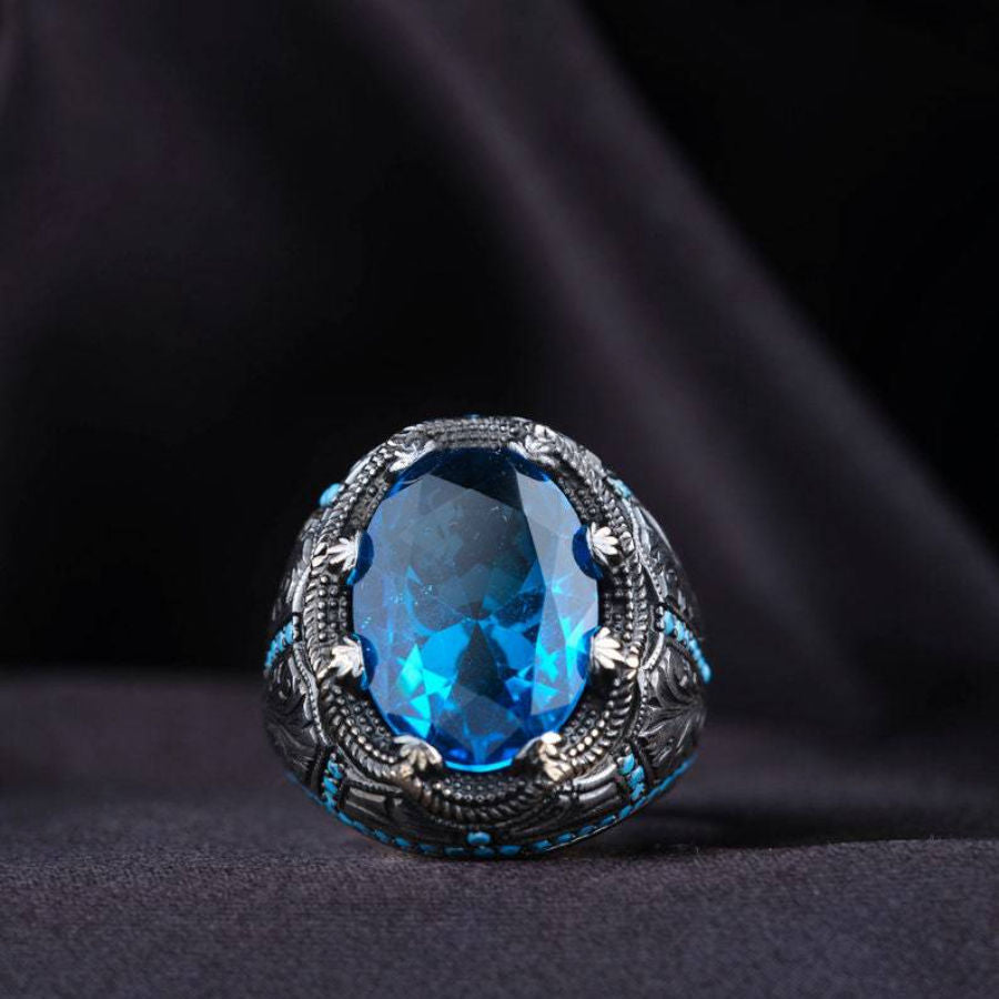 King's Oval Blue Zircon Ring | Premium Alloy– For Men | Includes: Ring