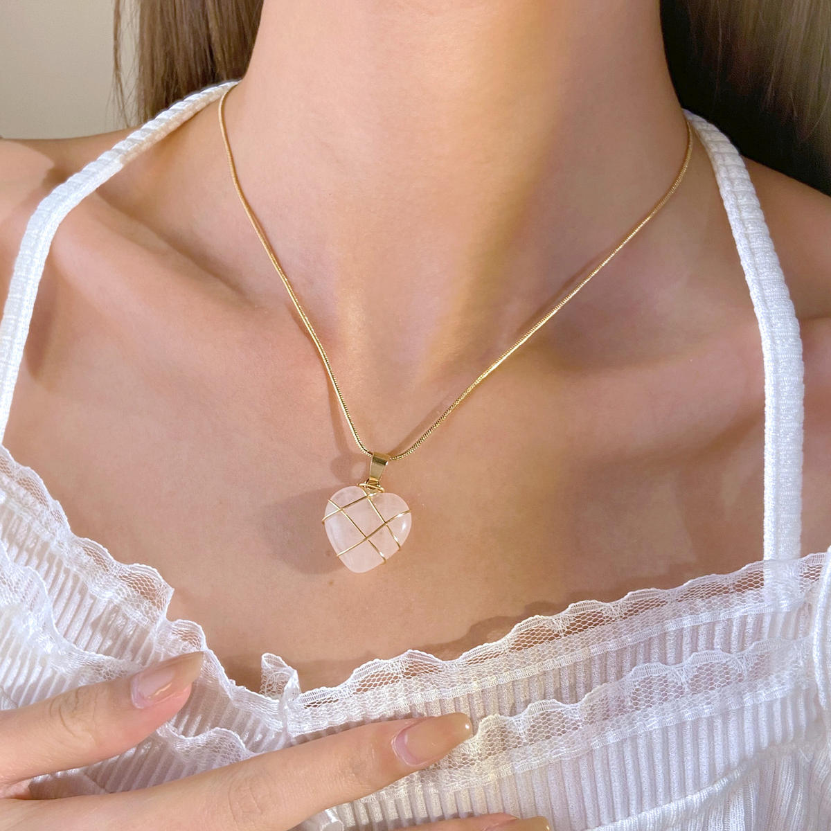 Opal Heart Necklace | 18K PVD Gold Plated - For Women | Includes: Necklace