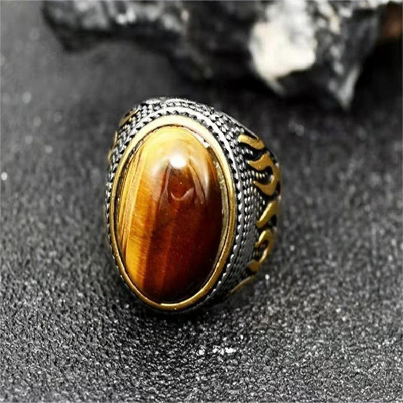 Ultra Bold Tiger Strength Fire Ring | Tiger Eye Stone - For Men | Includes: Ring