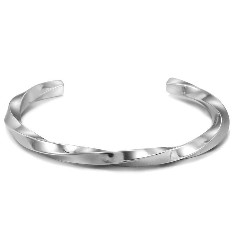 Solid Everyday SLIM Fit twist Cuff Bracelet | TITANIUM STEEL - For Men | Includes: Bracelet