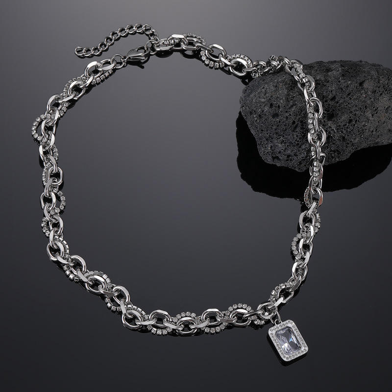 Clear Zircon dual-layered Necklace | REAL STEEL- For Men| Includes: Necklace