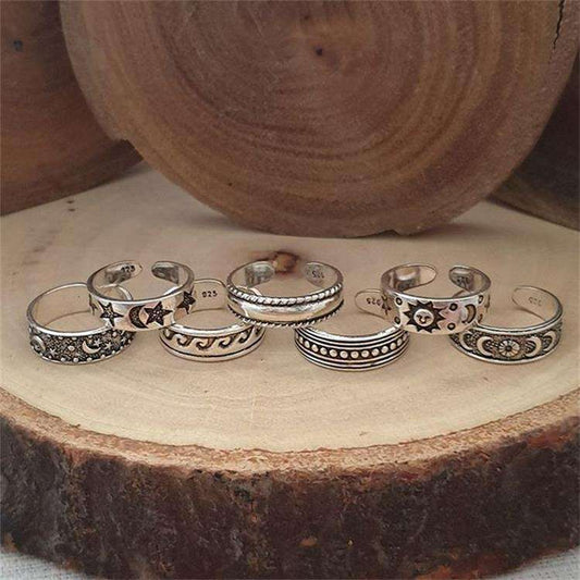 Viking Saga Antique Rings / Toe Rings | Premium Alloy - For Women | Includes: Rings (Set of 7)