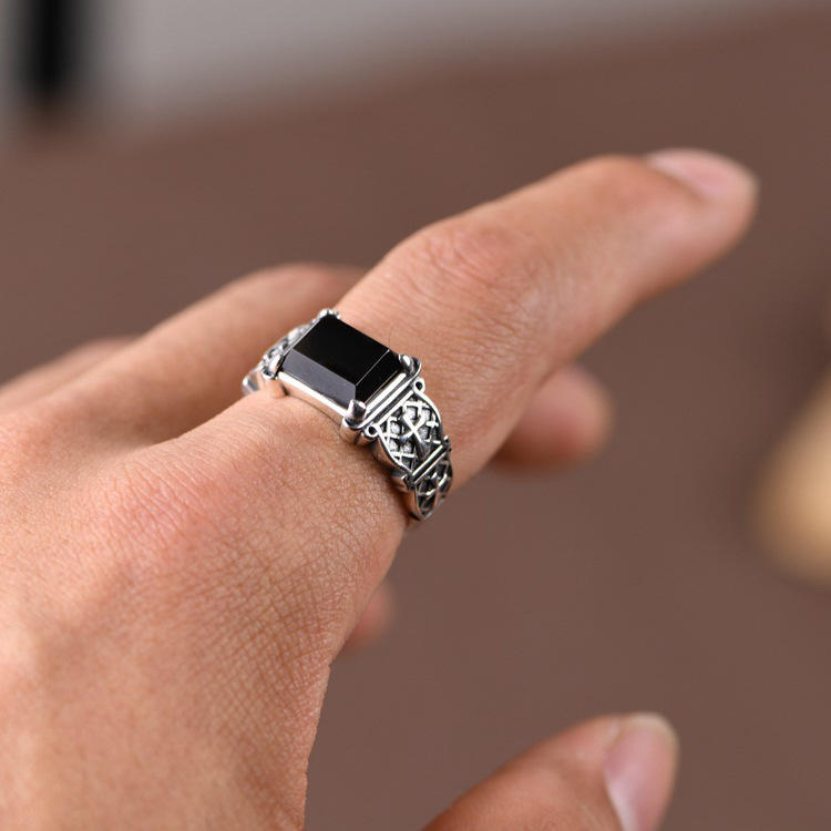 Power Black Zircon Ring Flexi Size | Premium Alloy– For Men | Includes: Ring