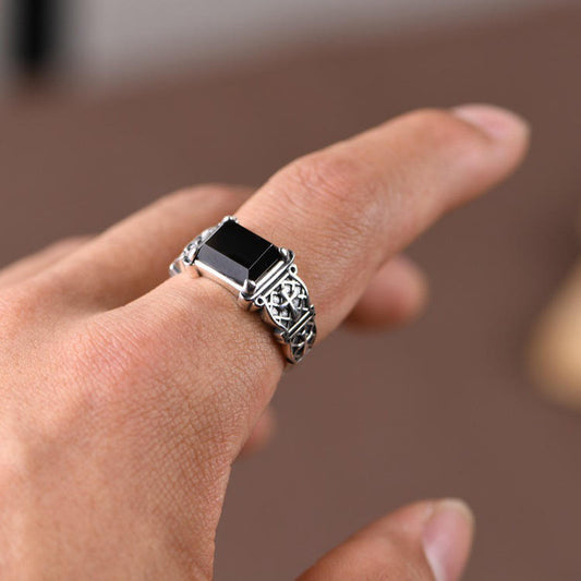Power Black Zircon Ring Flexi Size | Premium Alloy– For Men | Includes: Ring