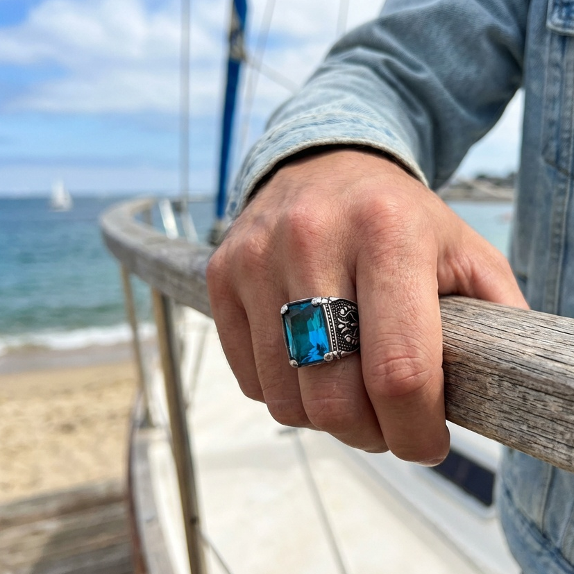 Blue  Zircon Viking King Ring | TITANIUM Steel– For Men | Includes: Ring
