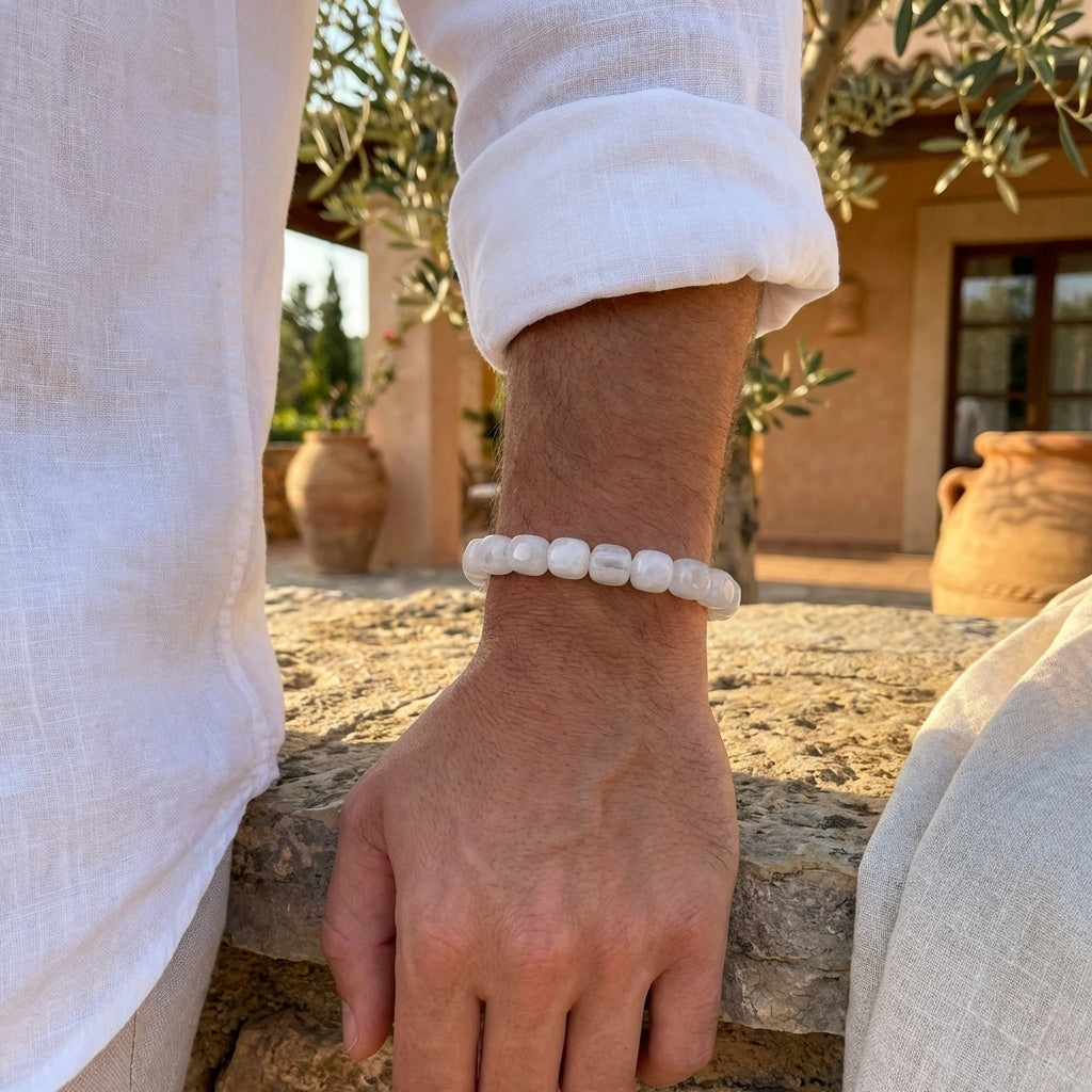 Balance & Harmony Tumble Bracelet | White Agate Stone - For Men | Includes: Bracelet