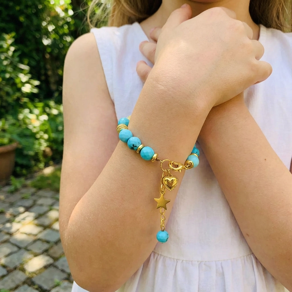 Sky Stone Charm Bracelet | Turquoise Magnesite Stone - For Kids | Includes: Bracelet