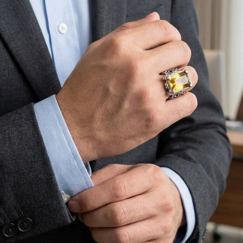 Yellow Zircon BOLD Iranian Sword Ring | Titanium Steel– For Men | Includes: Ring
