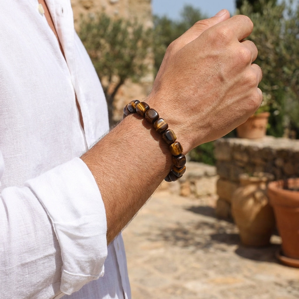 Courage & Protection Tumble Bracelet | Tiger Eye Stone - For Men | Includes: Bracelet