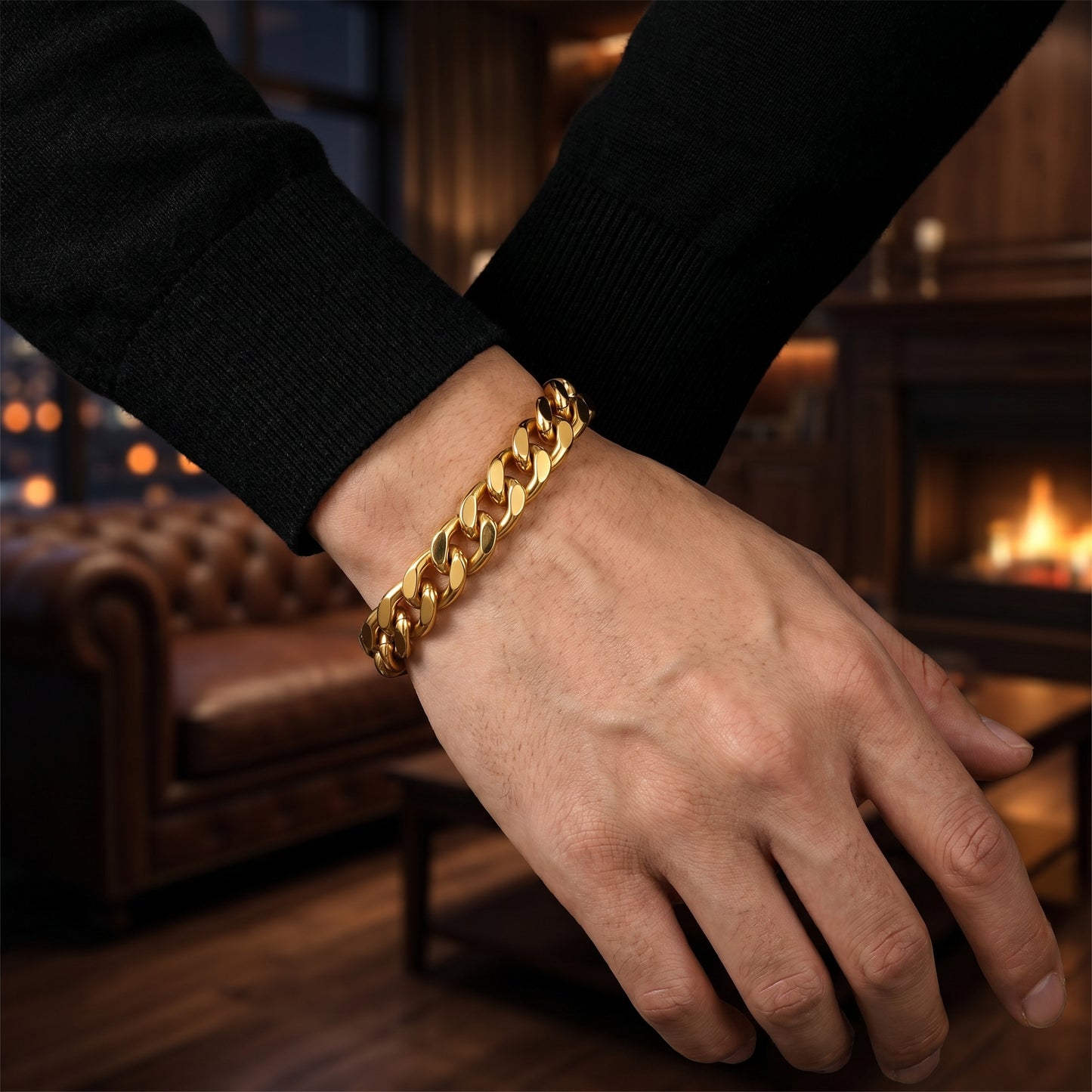REAL GOLD Finish Bold Link 10MM Flexi Bracelet | 18K PVD Gold Plated - For Men | Includes: Bracelet