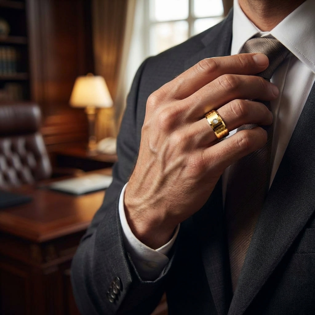 Solitire Mini Zircon Titanium Steel Golden Ring | 18K Real Gold PVD Plated– For Men | Includes: Ring