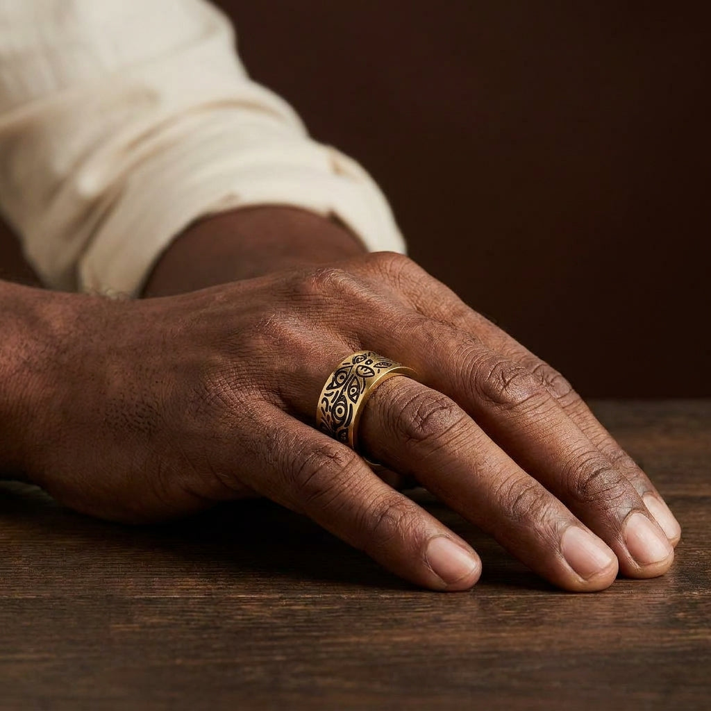 Evil Eye Protection Golden Ring | 18K Real Gold PVD Plated– For Men | Includes: Ring
