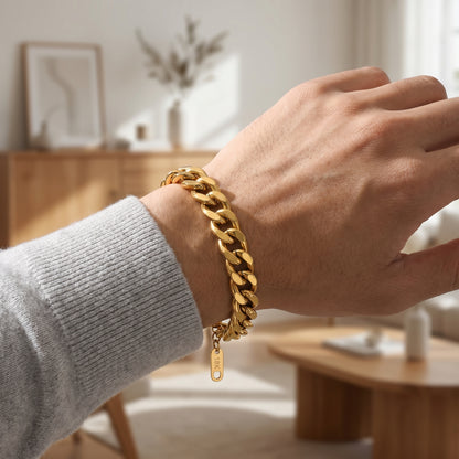 REAL GOLD Finish Bold Link 10MM Flexi Bracelet | 18K PVD Gold Plated - For Men | Includes: Bracelet
