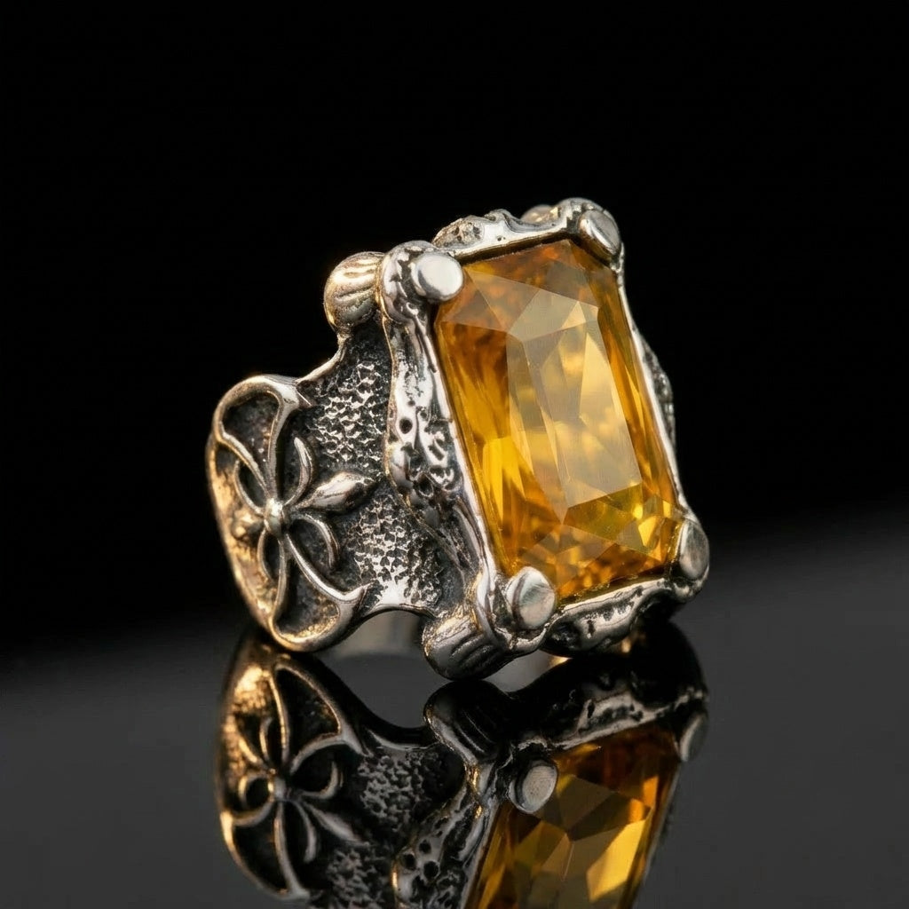 Yellow Zircon BOLD Iranian Sword Ring | Titanium Steel– For Men | Includes: Ring