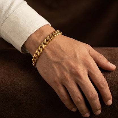 Golden Lean-Link Flexi Size Steel BOLD Bracelet (9MM) | 18K PVD Gold Plated- For Men | Includes: Bracelet