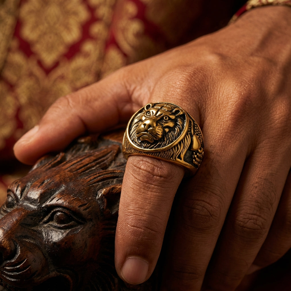 Bold Masculine Tiger Golden Steel Ring | 18K PVD Gold Plated– For Men | Includes: Ring