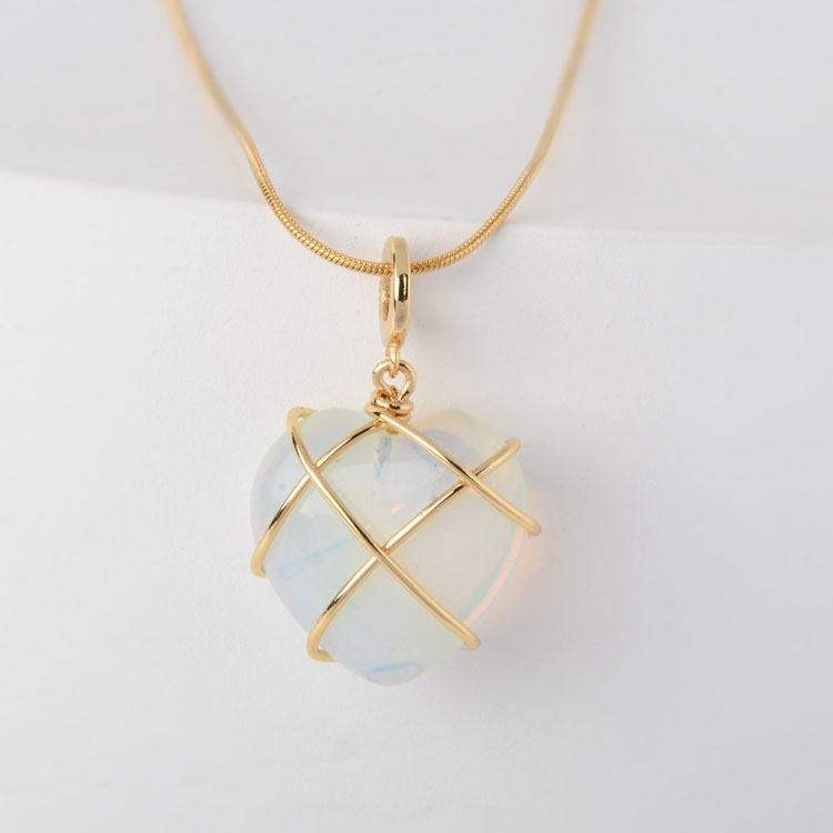 Opal Heart Necklace | 18K PVD Gold Plated - For Women | Includes: Necklace