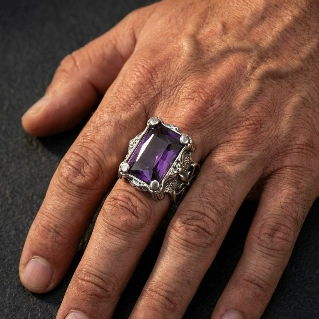 Purple Zircon BOLD Iranian Sword Ring | Titanium Steel– For Men | Includes: Ring